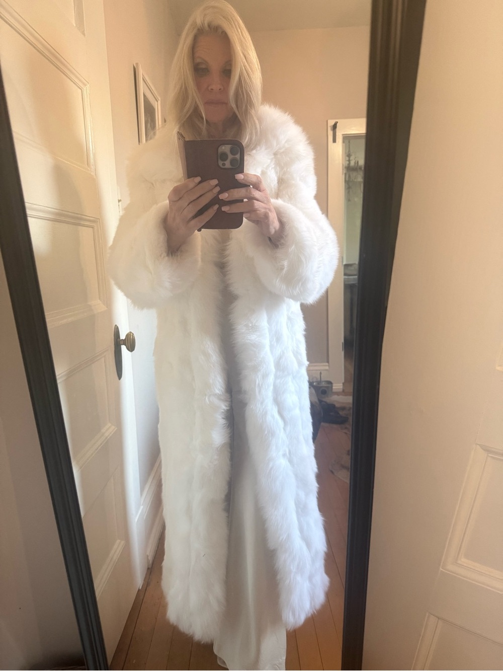 White Real Fur Long Coat - XS-S